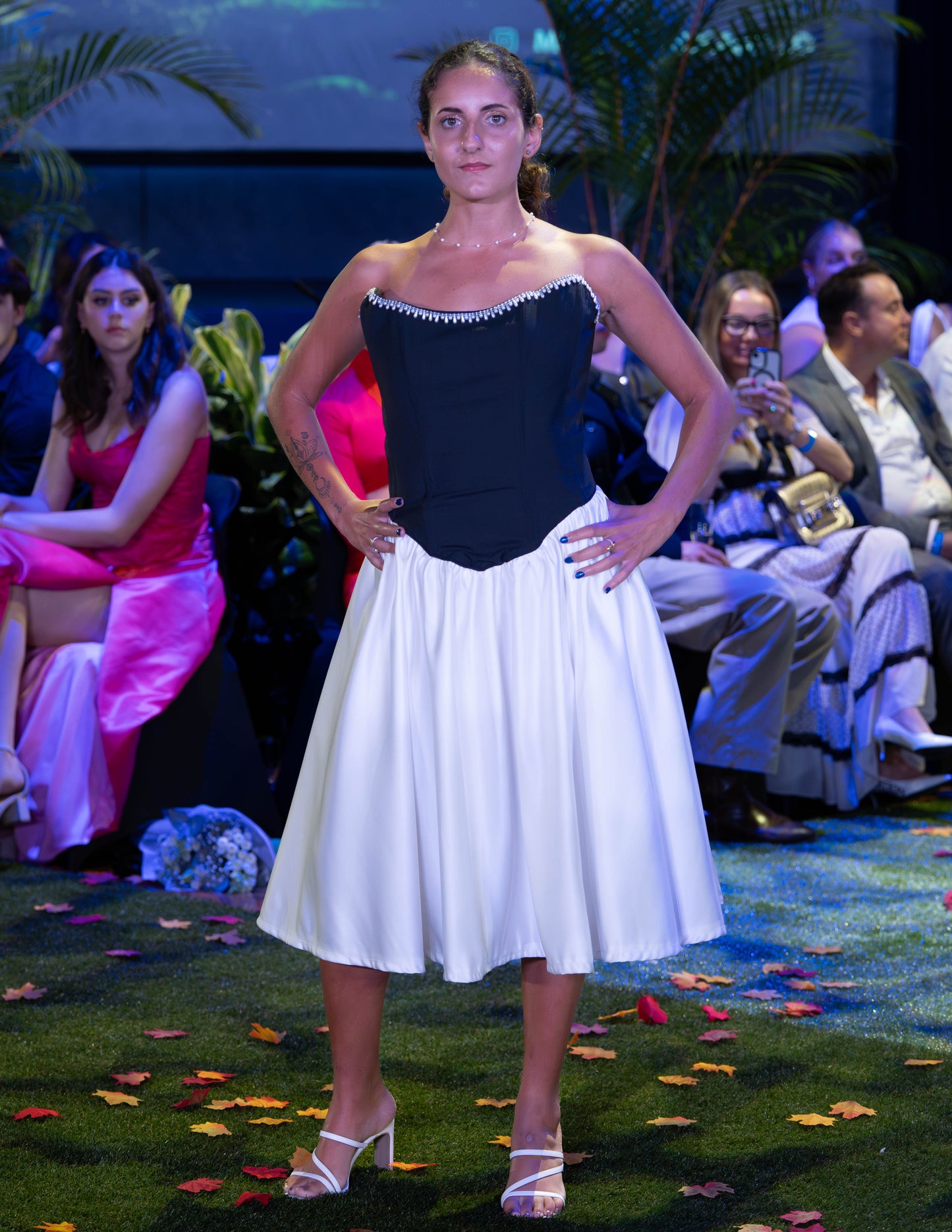 Monochrome Elegance: Corset & Satin Midi