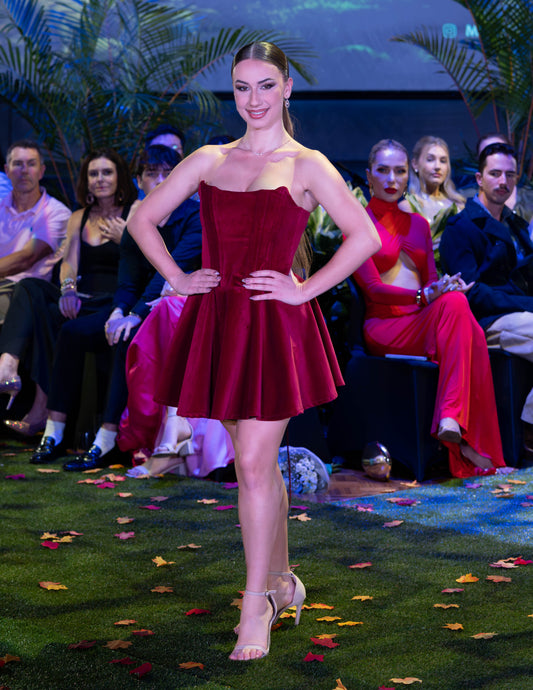 Crimson Silhouette: Velvet Strapless Mini