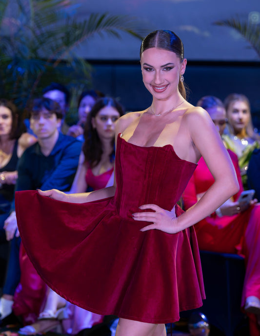 Crimson Silhouette: Velvet Strapless Mini