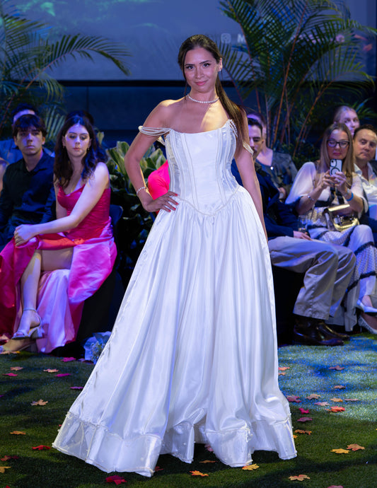 Celestial Grace: Pearl Bridal Gown