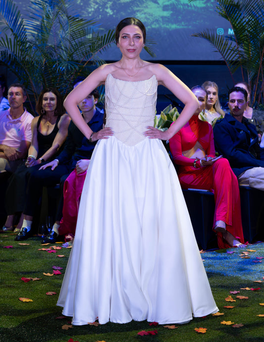 Opaline Majesty: Pearl Beaded Bridal Gown